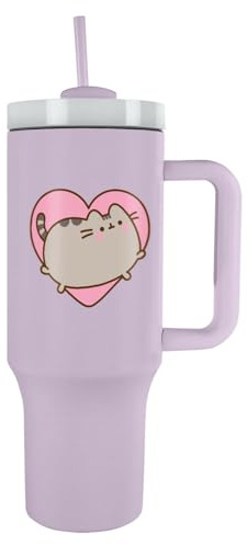 Pyramid International Pusheen Heart 40oz/1200ML Tumbler with Straw and Lid, Advanced Double-Wall Vacuum Insulation, Keeps Cold Up to 11 Hours, Hot Up to 7 Hours, BPA-Free, Red