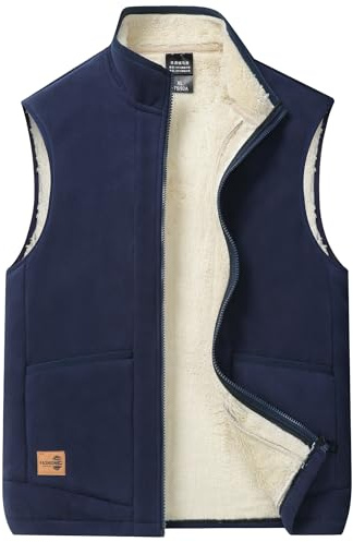AIEOE Fleeceväst för män med teddypäls varm fodrad herrväst vinter gilet ärmlös jacka, blå, XL