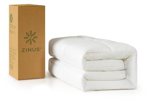 Zinus Single Cooling Mattress Topper (90 x 190 cm) – 5 cm Thick Bamboo Mattress Topper with Elastic Straps, Machine Washable – White