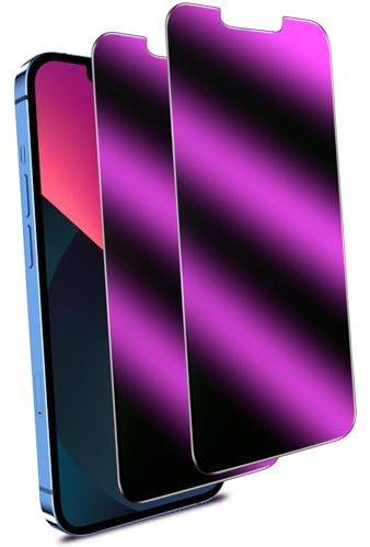 MAYtobe Panzer Sichtschutz Glas für iPhone 13/13 Pro/14 Purpur Folie | 2 Stück Buntes Purpur Blickschutz folie, Volle Abdeckung, Anti Spy, 9H Härte, Anti-Kratzen