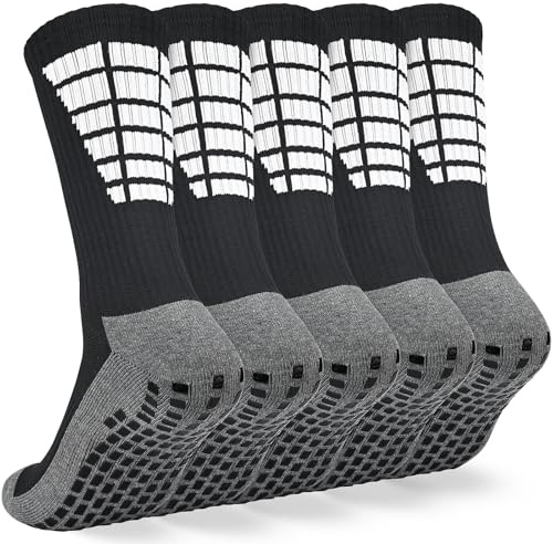 KOOOGEAR Chaussette Antidérapante Foot Homme Lot de 5 paires respirant Grip Socks Football pour Basket Trekking Cyclisme Tennis Yoga Rugby