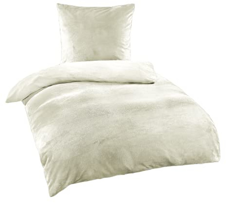 BaSaTex Cashmere-Touch Bettwäsche Set, 135x200 80x80 cm | Wende, Winter 100% Microfaser UNI und Uni in 4 Wollweiss