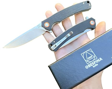 Obespina Couteau Pliant Leger Poche Camping Manche G10 Micarta Old School Lame Acier D2 Style Japonais Collection Cadeau Homme Marque Francaise drop point classique linerlock roullement bille