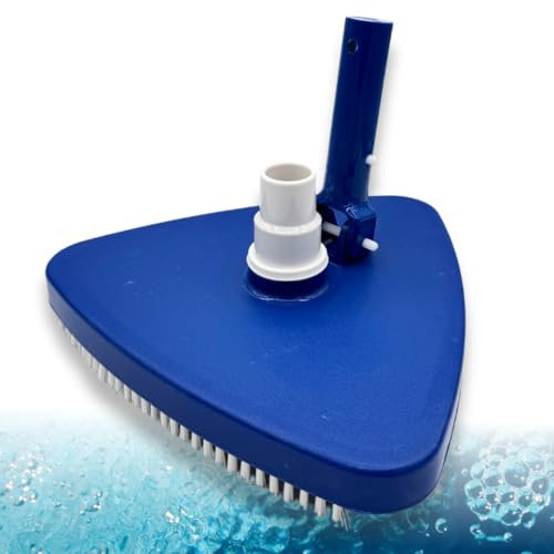acquaverde | Spazzola Aspirafango Triangolare per Piscina – Aspiratore con Paracolpi Girevoli per Pulizia Fondo, Attacco Ø 32-38 mm, cm 26x26x13, Setole Morbide, Blu, Compatibile con Bestway e Intex