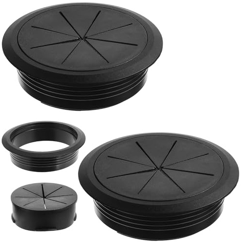 2 Pcs Desk Grommet 3.5 (90 mm) Detachable Flexible Desk Hole Cover for Cables Black ABS Plastic Grommet Hole Cover Cable Management for Office Home Table Through Countertop Wires Cables