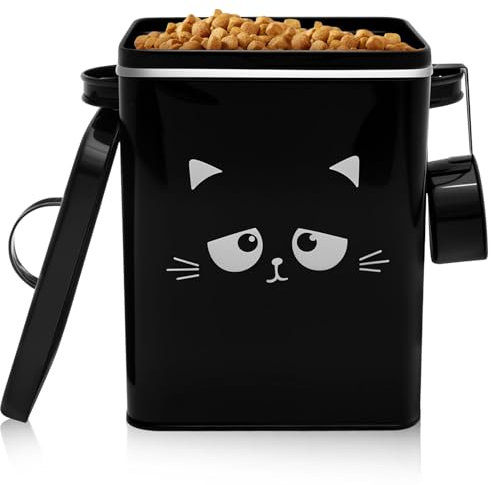 VAVPUP Airtight Cat Food Storage Container 6L Pet Food Pet Food Storage Container Tin with Double Seal & Anti-Tip Handle,Rustproof Dry Food Organizer for Cats/Dogs (Black)