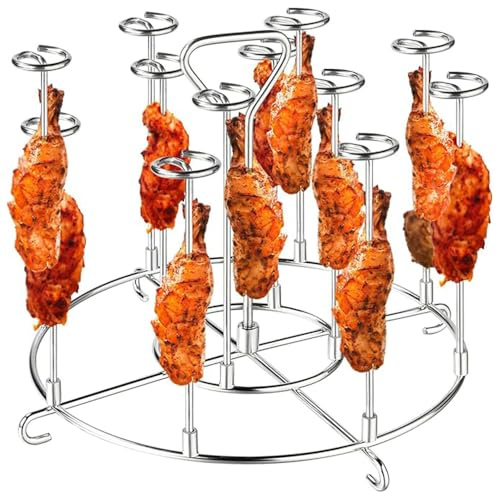 304 Stainless Steel Air Fryer Skewer Stand Dishwasher Safe Vertical Skewer Air Fryer Accessories for BBQ Grill Kabobs Chicken Meat Seafood (12 Short Skewers)