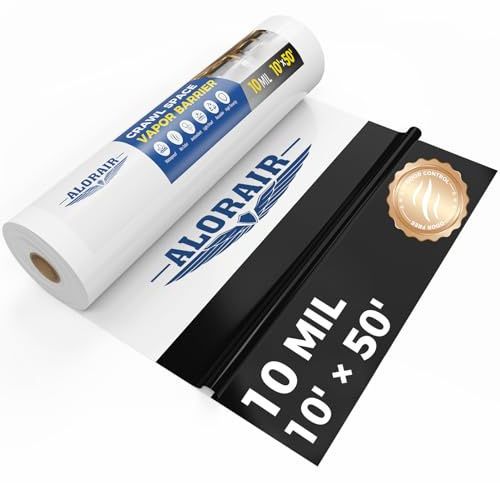 ALORAIR 10 mil Vapor Barrier for Crawl Space – 10' x 50' Heavy-Duty Plastic Sheeting – Black/White Panda Film – Crawlspace Encapsulation, Ground Cover, Drop Cloth – Commercial & Residential Use