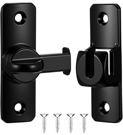 Heclia Gartentor Riegel Schiebetürschloss Schwarz, 90/180 Grad Flip Lock Sicherheitsschloss für Tore, Türen und Schränke, Robuster Türriegel mit gebogener Schnalle für Gartenzaun, Garagentor Hoftor