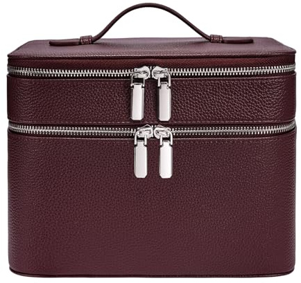 idoltimes Makeup Case, Large Capacity Waterproof Double Layer Cosmetic Bag with Removable Divider, Double Compartment Brush Organizer, Multi-functional Travel Organizer