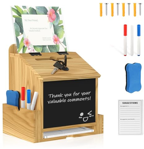 Wooden Suggestion Box with Locking Donation Box for Prayer, Comment, Voting