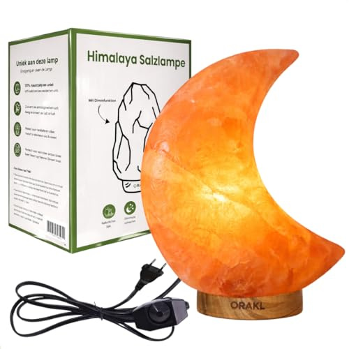 Orakl - Dimmbare Salzlampe Selene - 2-4 KG - 100% echtes Himalaya Salz aus Salt Range Pakistan - Salzkristall-Lampe - Salzstein - Tischlamp inkl. 1x 15W Glühbirnen und Geschenkbox (Orange)