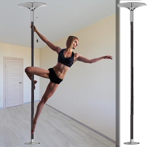 Minglez Poledance Stange Indoor 45 mm Silikon-Spinnstange mit Fester Platte, Abnehmbarer Stripper-Deckenschutz für Tanzstangen, Fitnessstange für Zuhause(Black,2.3-2.7 m (7.5-8.9 ft))