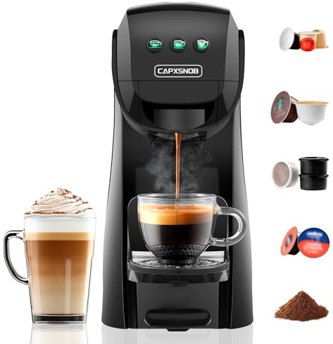 Warriors1 Cafetera Capsula 5en1 para Dolce Gusto, Nespresso, Lavazza A Modo Mio, Expreso Point y Café Molido, 20bar, 0,8L, Automática y Compacta Máquina Multicápsula, Multibebida para Hogar y Oficina