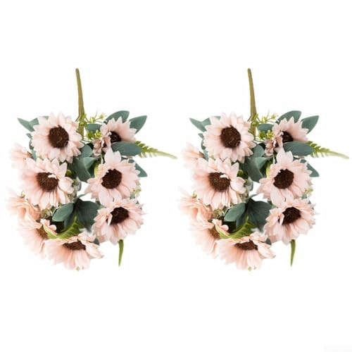 Girasole artificiali a forma di ventaglio, 2 pezzi, bouquet di seta a 9 teste, per decorazione della casa e matrimoni, fiori finti robusti, nessuna manutenzione richiesta, decorazione per tutte le età
