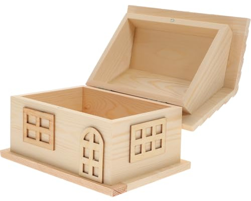 Toyvian Pine Storage Box House-Shaped Wooden Desktop Organiser for Pens Pencils Phones Jewellery and Small Items Lightweight Storage Holder for Home Office Bedroom Decor 6.50 X 5.43 X 4.53 in