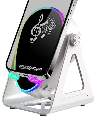 Altoparlante a induzione, con suono stereo leggero e rotazione di 180 gradi, supporto per telefono cellulare con caricabatterie – per calze di Natale e compleanni