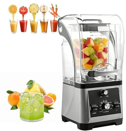 Frullato proteico Licuadora, frullatore tritaghiaccio insonorizzato, macchina elettrica professionale da banco, coltello in acciaio inossidabile a sei lame for succhi e frullati(Gray)