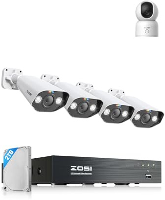 ZOSI 4K PoE Überwachungskamera Set mit 8CH 2TB HDD NVR und 4X 8MP Outdoor PoE IP Kamera, Personenerkennung mit 2K WLAN Überwachungskamera Innen, 360° Schwenkbare Kamera Indoor für Baby