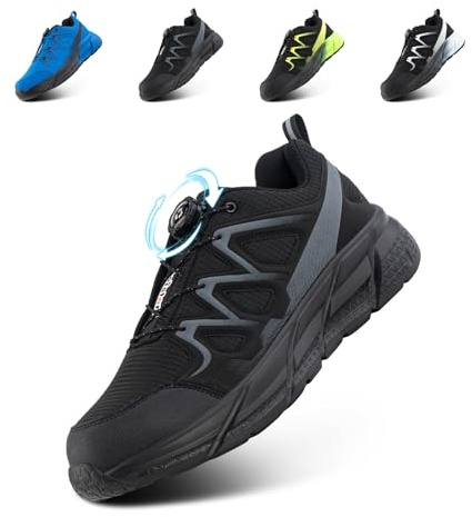 Loiston Zapatos de Seguridad Hombre Mujer Zapatos de Trabajo Calzado Seguridad Ligero Safety Shoes Zapatillas Trabajo Transpirable Negro EU43