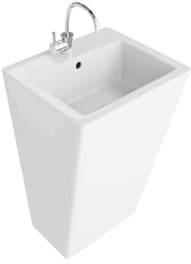 LAVITA Standwaschbecke Quadro | Freistehendes Waschbecken Rechteckig | Waschbecken mit Überlauf und Hahnloch | Aus hochwertigem Porzellan | Bodenstehende Waschtisch | 85x51x45 cm | Weiß Glanz