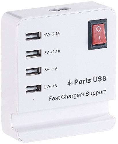 revolt USB Adapter: USB-Netzteil mit Smartphone-Ablage, 4 Ports: 2X 2,1 A, 2X 1 A (Ladegerät Mehrfach, Ladegerät mit Schalter, Lader)
