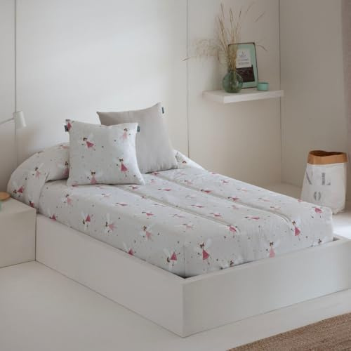 Lanovenanube Edredón Ajustable para dormitorios Juveniles e Infantiles, Camas Nido y literas, Muy cómodo y fácil de Utilizar. Medida para Cama de 90. Modelo Estampado ADA. 65% poliester/35% algodón