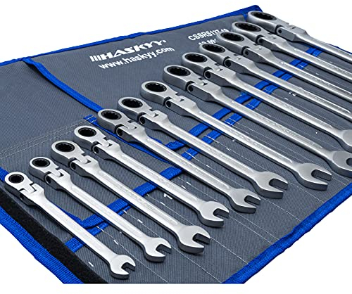HASKYY 13-Tlg Gelenk-Ratschenschlüssel Satz Set 8-32 mm Gabelschlüssel Ratschen Schlüssel