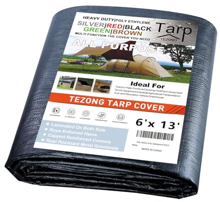 Tarps Heavy Duty Waterproof 6X13ft,Black Large Tarp Cover Plastic Poly Tarpaulin 12MIL Thick Multipurpose Outdoor Tarp for Rain or Sun,Roof, Canopy, Patio, Firewood | UV Resistant,Reinforced Edges,Grommets Every 36in,Multipurpose for Camping, Roof, Boat, Wood Pile and Equipment