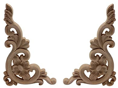 2 Stück unlackierte moderne Blätter Blumen große Holz Eckschrank Holzapplikation Holzaufkleber Onlay Möbel Dekoration Zubehör A70-5