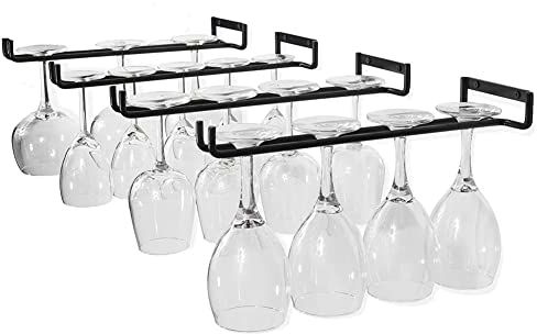 KILLIAN'S Store 4 Packs Wine Glass Racks Wall Mounted Hanging Rack Shelf Wine Cup Display Stand for Cabinet and Bar Black 30cm