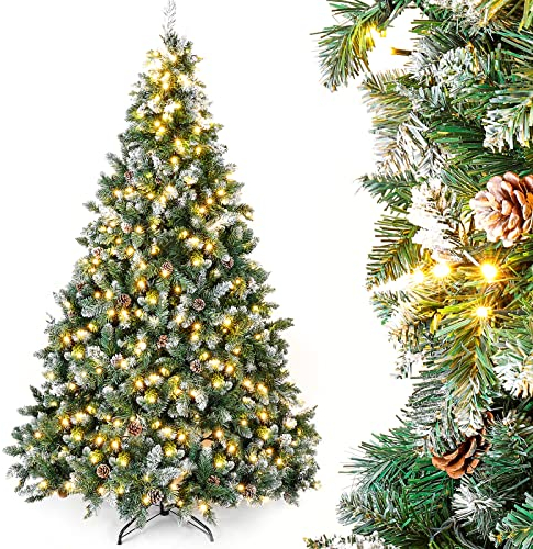 Yorbay künstlicher Weihnachtsbaum mit Beleuchtung weiß Schnee LED Tannenbaum für Weihnachten-Dekoration (210 cm)