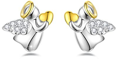 Skyddsängel Smycken Örhängen Dam 925 Sterlingsilver Flicka Ängel Örhängen med Zirkonia Barn Skyddsängel Örhängen 10 mm Nattvardsgång och Dop Flicka Gåvor