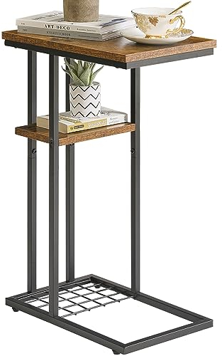 YMYNY Mesa Auxiliar Forma C, Mesa De Sofá, Industrial Diseño, Mesa De Centro Mesita para Ordenador Portátil, Apto para Salón O Dormitorio O Oficina, Rústico Marrón HST004H