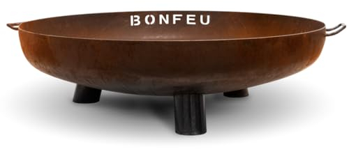 Cuenco de Fuego BonFeu BonBowl Acero Corten - Hoguera de Exterior - Braseros de 60 a 150 cm (Marrón óxido, Ø100 Pies y Asa)