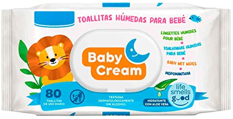 AC - Toallitas húmedas para bebé Baby Cream – Incluye 80 Unidades – Material Natural - Incluye tapa.