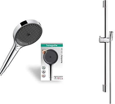 hansgrohe Duschkopf Rainfinity Regendusche (130mm, 3 Strahlarten) chrom & Unica'C Duschstange 0,65m, mit Duschschlauch 1,60m, Chrom