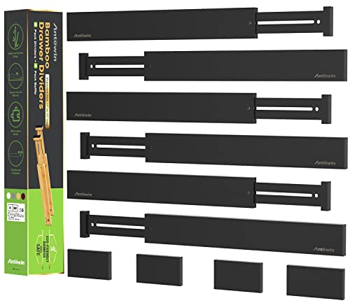 ANTOWIN 10 Pcs Schubladentrenner Verstellbar Bambus, Schubladen organizer, gefedert, Küche, Kommode, Badezimmer, Schlafzimmer, Babyschublade, Schreibtisch Ordnungssystem(Schwarz)