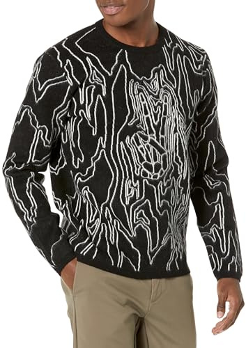 John Varvatos Men's Marquee Long Sleeve Sweater, Black, Large