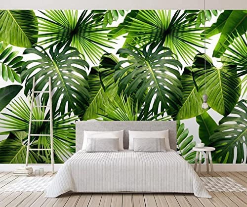 3D Feuille De Bananier Vert Plante Tropicale Papier Peint Impression Murale Sticker Déco Murale Murales Intérieures Murale Amovible | Grand Papier Peint Auto-Adhésif 350 (largeur) x 256 (hauteur) cm