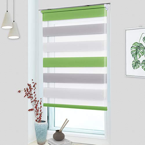 MupFup Doppelrollo Klemmfix ohne Bohren,Duo Rollo Klemmrollo Grün-grau-Weiß 50 x 120cm(BxH), Lichtdurchlässig & Verdunkelnd Fensterrollo für Schlafzimmer, Badezimmer, Wohnzimmer Fenster und Tür
