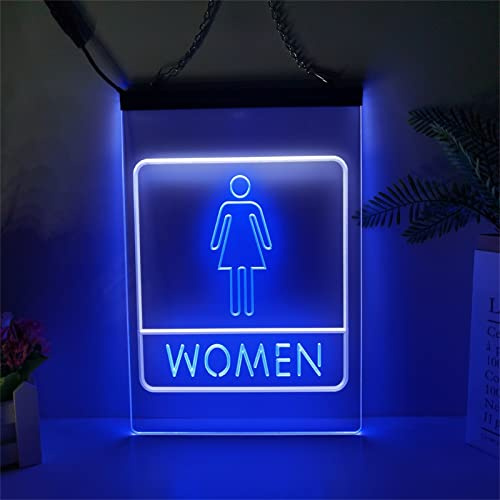 REWIS Insegna al Neon a LED per Toilette da Donna, luci al Neon incise 3D a Doppio Colore USB Personalizzate, per Il Bagno Femminile del Centro Commerciale dimmerabile Decorativo,White Blue,30x20cm