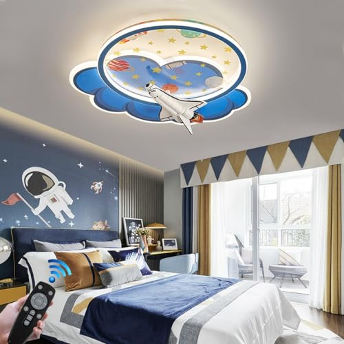 Kronleuchter LED Kinder dimmbar Deckenlampe mit Fernbedienung Cartoon Flugzeug Deckenleuchte Design Kinderzimmer Mädchen Wandlampe Schlafzimmer Kindergarten Babyzimmer Wohnzimmer Innen Blaue Lichter