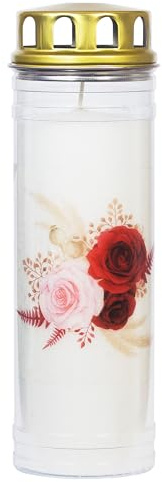 Rosenbouquet Eternal Light Grave Candle with Lid, Rose Motif, Memorial Candle, Durable and Weatherproof JEKA TLB