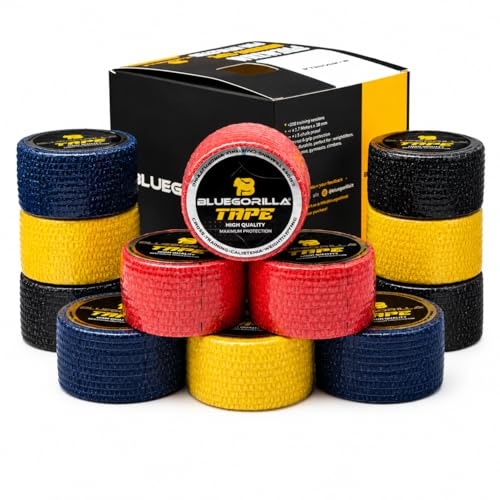 BlueGorilla Tape CrossFit Elástico (Pack de 12 Rollos) - Esparadrapo Deportivo Flexible para Hook Grip y Dedos - Alta Resistencia Halterofilia - 3.8cm x 7 m.
