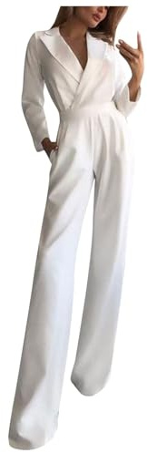 RMBLYfeiye Hosenanzug Damen Festlich Elegant Brautmutter Anzug Jumpsuit Jeans Einfarbiges V-Ausschnitt Hohe Taille Hochzeit Langarm Overall