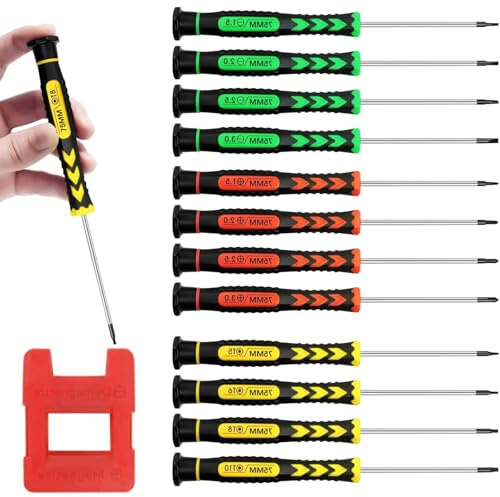 NIYATA 12Pcs Mini Tournevis de Précision avec 1 Magnétiseur,Jeu de Kit Tournevis de Précision,Tournevis Cruciforme,Utilisé pour Réparer des Lunettes,des Montres,des Téléphones Portables