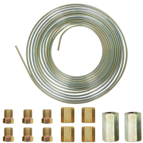 MOCNT 7,6m Tubo de Freno para Auto 3/16 4,75mm Kit de Línea de Freno Manguera de Freno Recubierta de Colorido Zinc Reemplazo Automóvil Tubería de Freno Aceite de 14 Tuercas