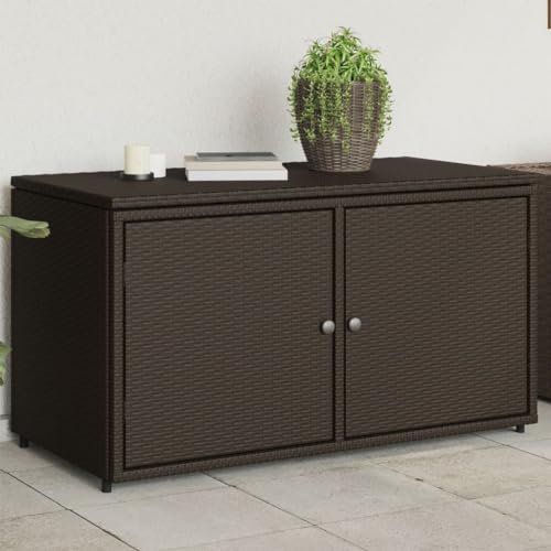TEHTX7 Gartenschrank Geräteschuppen Werkzeugschrank Outdoor-Schrank Gartenbox Braun 110x55x60,5 cm Poly Rattan