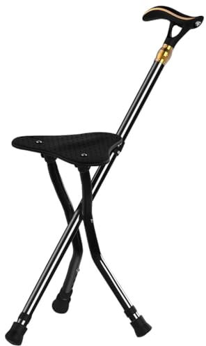 Bastone da Passeggio Bastone da Passeggio Regolabile in Altezza A 5 velocità, Pieghevole Portatile Stampelle con Sedile, Bastone con Seduta Antiscivolo con Luce LED, per Gli Anziani